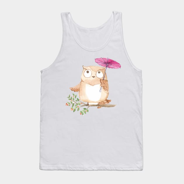 Cool Watercolor Owl In Rain Day Tank Top by MariaStore